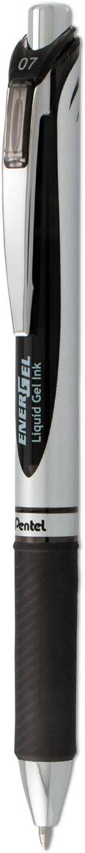 Pentel EnerGel RTX Gel Pen, 0.7 mm, Black Ink, Black/Silver, Dozen (PEN1625192)
