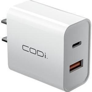 Codi A01102 White 20W Dual Port Wall Charger, USB-C and USB-A Outputs