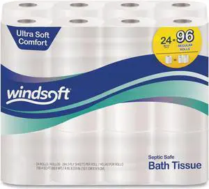Windsoft Premium Bath Tissue Septic Safe 2-Ply White 4 x 3.9 284 Sheets/Roll 24 Rolls/Carton 24244