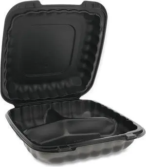 EarthChoice SmartLock Hinged Lid Container 3-Compartment Black MFPP 120Ct