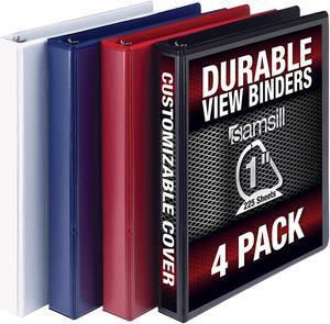 Samsill Durable View Binders 3 D-Ring Black Blue Red Green 4 Pack (MP46409)