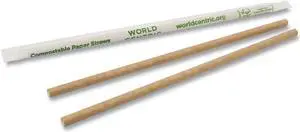 World Centric Sustainable Kraft Paper Straws, Wrapped, 8", Natural, 6,000/Carton