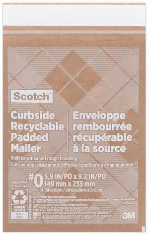 3M Scotch Curbside Recyclable Padded Mailer #0 Natural Kraft 100 7100258035