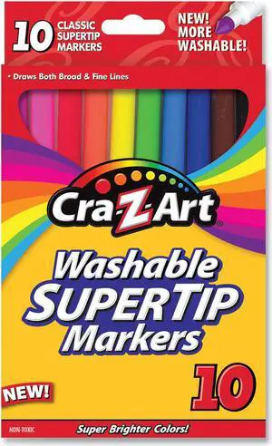 Washable SuperTip Markers Fine/Broad Bullet Tips Assorted Colors 10/Set 1007348