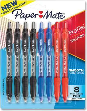 Paper Mate Profile Ballpoint Pen Retractable Medium Assorted Ink 8/Pk 2097014