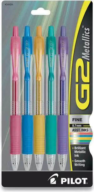 Pilot G2 Metallics Retractable Gel Pen Fine 0.7 mm Assorted Ink 5/Pack 34404