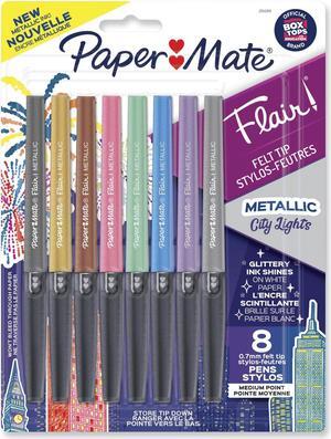 Flair Metallic Porous Point Pen Stick Medium 0.7 mm Assorted Ink and Barrel Colors 8/Pack 2134319