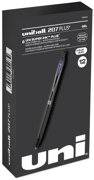 Uniball 207 Plus Gel Pen Retractable Medium 0.7 mm Blue Ink Dozen 70121