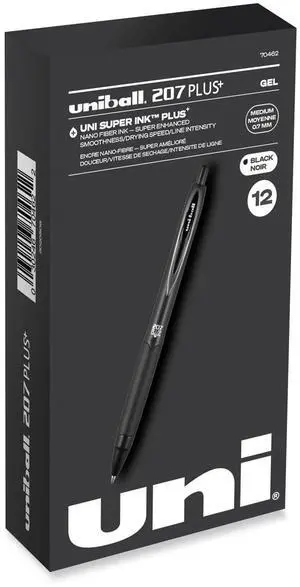 Uniball Plus Gel Pen Retractable Medium 0.7 mm Black Ink Dozen 70120