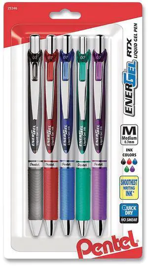 Pentel EnerGel RTX Gel Pen Retractable Medium Assorted Ink 5/Pk BL77BP5M