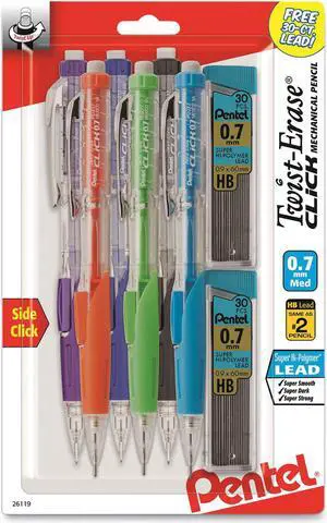 Pentel Twist-Erase CLICK Mechanical Pencil 0.7mm HB Black Lead 6/Pk PD277TLBPS6M