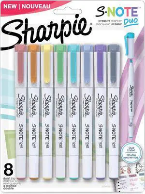 S-Note Creative Markers Assorted Ink Colors Bullet/Chisel Tip White Barrel 8/Pack 2154173