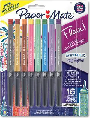 Flair Metallic Porous Point Pen Stick Medium 0.7 mm Assorted Ink and Barrel Colors 16/Pack 2129448