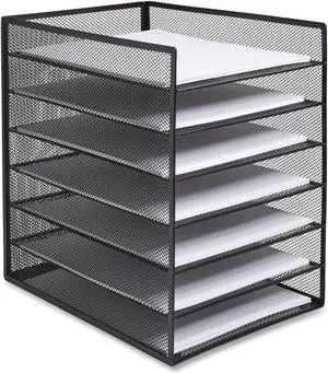 TruRed Wire Mesh Document Organizer 6 Section Letter Matte Black TR57565CC