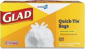 Tall Kitchen Quick-Tie Bags Tie-Flap 13 gal 23.75" x 28" White 200/Box 15931