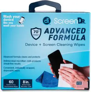ScreenDr Device and Screen Cleaning Wipes Includes 60 White Wipes and 8" Microfiber Cloth 6 x 5 32347