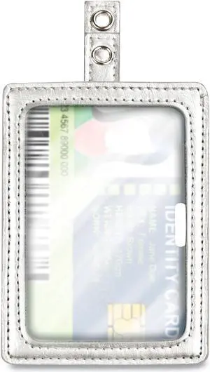 MYID LEATHER ID BADGE HOLDER, VERTICAL/HORIZONTAL, 2.5 X 4, SILVER