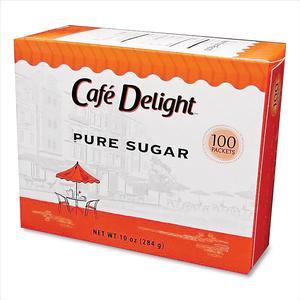 Café Delight Pure Sugar Packets 0.10 oz Packet 100 Packets/Box DMN90554