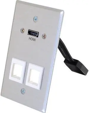 HDMI&REG; PASS THROUGH SINGLE GANG WALL PLATE WITH TWO KEYSTONES - ALUMINUM
