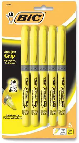 Brite Liner Grip Pocket Highlighter Chisel Tip Fluorescent Yellow 5/Pack 31289