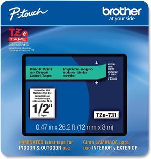 Brother P-touch TZe-731CS Laminated Label Maker Tape 1/2" x 26-2/10' Black on Green (TZe-731CS) TZE731CS