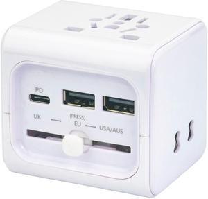 QVS Premium World Travel Power Adaptor with USB-C & Dual-USB Charger Ports PAC5