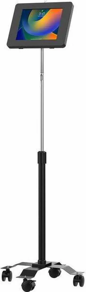 CTA Digital Compact Mobile Floor Stand with Universal Security Enclosure Black