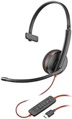 Poly Blackwire 3210 Headset - Mono - USB Type C, Mini-phone (3.5mm) - Wired - On-ear - Monaural - Ear-cup - 5.28 ft Cable - Noise Cancelling Microphone - Noise Canceling - Black