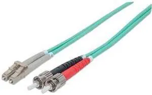 Intellinet Network Solutions Fiber Optic Patch Cable ST/LC OM3 50/125 Multimode Duplex Aqua 3 ft 1 m 751117