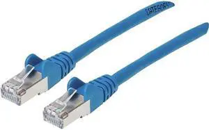 Intellinet Cat6a S/FTP Network Patch Cable, 14 ft., Blue, 10G, 500 MHz, 100% Copper, 26 AWG, RJ45, Stranded, Snag-free, Gold-plated Contacts