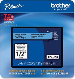 Brother P-touch TZe-531CS Laminated Label Maker Tape 1/2" x 26-2/10' Black on Blue (TZe-531CS) TZE531CS