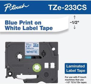 Brother P-touch TZe-233CS Laminated Label Maker Tape 1/2" x 26-2/10' Blue on White (TZe-233CS) TZE233CS