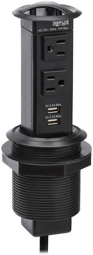 Tripp Lite Power It! 2-Outlet Pop-Up Power and Charging Dock - 2x USB-A, 6 ft. Cord, Antimicrobial Protection, Black - NEMA 5-15P - 2 x NEMA 5-15R, 2 x USB Type A - 120 V AC Voltage - Desk Mountable -