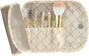 Jacki Design Vintage Allure 5 PC Make Up Brush Set And Bag, Cream