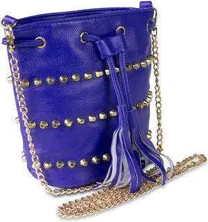 Mad Style Studded Drawstring Crossbody Bag Blue Purse Fashion Style Evening