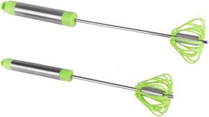Ronco Self Turning Rotating Turbo Push Whisk Mixer Milk Frother Green 2-Pack