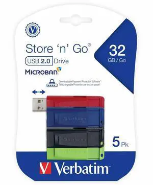 Verbatim 32GB Store 'n' Go USB Flash Drive 5pk Assorted 70897