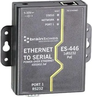 Brainboxes ES-446 1 Port RS232 PoE Ethernet to Serial Adapter