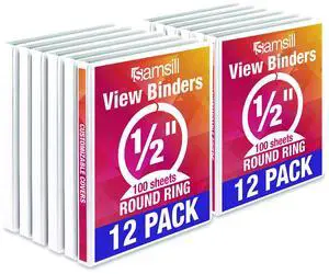 Samsill I08517C Economy .5" Round Ring View Binders, White, 12 Pack