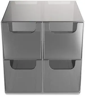 Tru Red Plastic Cube Desktop Organizer, 4-Compartment, 6 x 6 x 6, Smoke