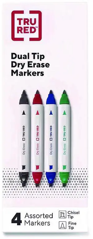 TruRed Tank Style Twin-Tip Dry Erase Marker Assorted Colors 4/Pack TR57838