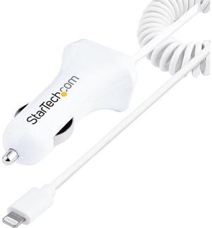 StarTech Lightning Car Charger with 1m Coiled Cable 12W White USBLT2PCARW2