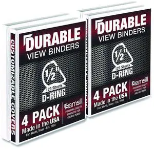 Samsill Durable 0.5" View D Ring Binder White, Set of 4 MP46417