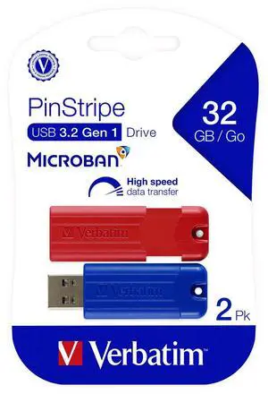 PinStripe USB 3.2 Flash Drive 32GB Blue/Red 2/Pack 70056