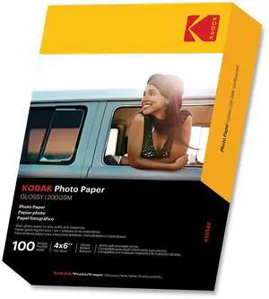 Kodak Photo Paper, 8 mil, 4 x 6, Glossy White, 100/Pack