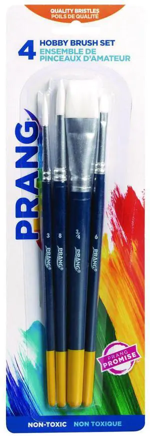 Prang Hobby Four-Brush Set Assorted Synthetic Flat; Round X94006
