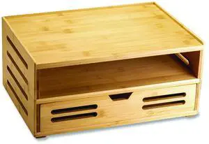 Bamboo Stackable Document Organizer with Drawer 2 Sections Letter Size Files 14.09" x 10.08" x 7.7" Brown 71005