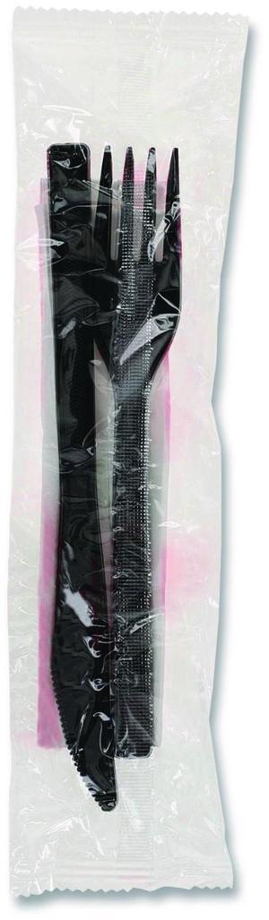 Gardenware Cutlery Kit Individually Wrapped Heavyweight Fork/Knife/Napkin Plastic Black 500/Carton GKFKNECH