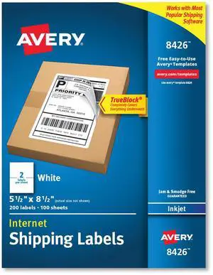 Avery TrueBlock Technology Shipping Labels Inkjet 5.5x8.5 White 200 Labels 8426