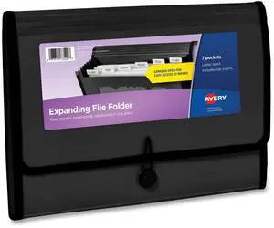 Expanding File Folder Organizer 7 Sections Hook/Loop Closure Letter Size Black 73550